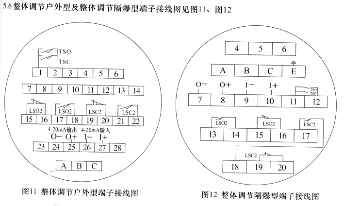 整體調(diào)節(jié)戶(hù)外型及整體調(diào)節(jié)隔爆型端子接線(xiàn)圖